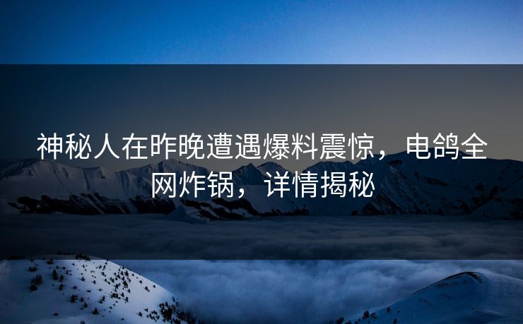 神秘人在昨晚遭遇爆料震惊，电鸽全网炸锅，详情揭秘