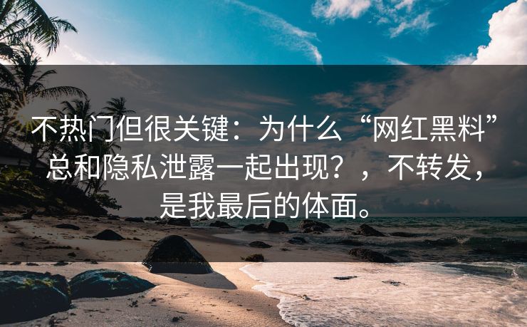 不热门但很关键：为什么“网红黑料”总和隐私泄露一起出现？，不转发，是我最后的体面。